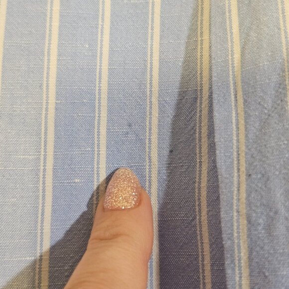 Uniqlo Women's Shirt L Blue Linen Blend Band Collar 3/4 Sleeve Striped Scandi - Picture 6 of 9